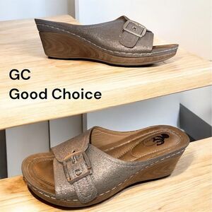 GC Shoes Women's Peep Toe Wedge Slide Sandals Size 9 Multicolor